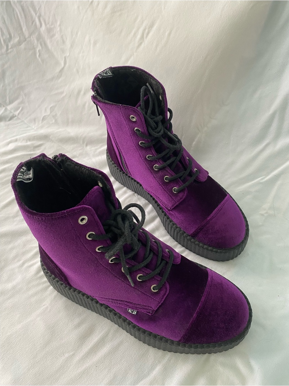 T.U.K. Purple Velvet Playform Boots - Picture 10 of 15